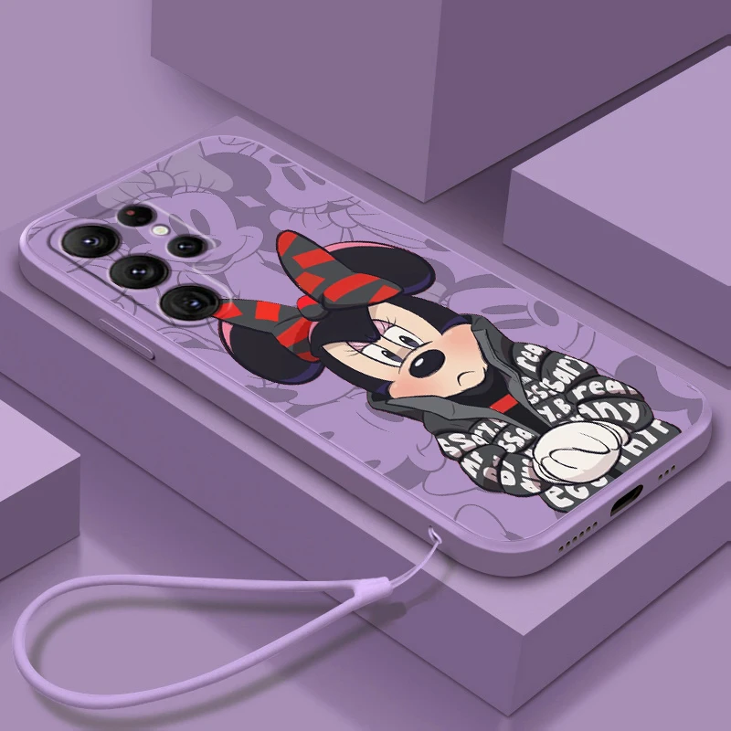 

Fashion Mickey Minnie Mouse Phone Case For Samsung Galaxy S22 S21 S20 FE S10 Note 20 10 Plus Lite Ultra 5G Liquid Rope Cover