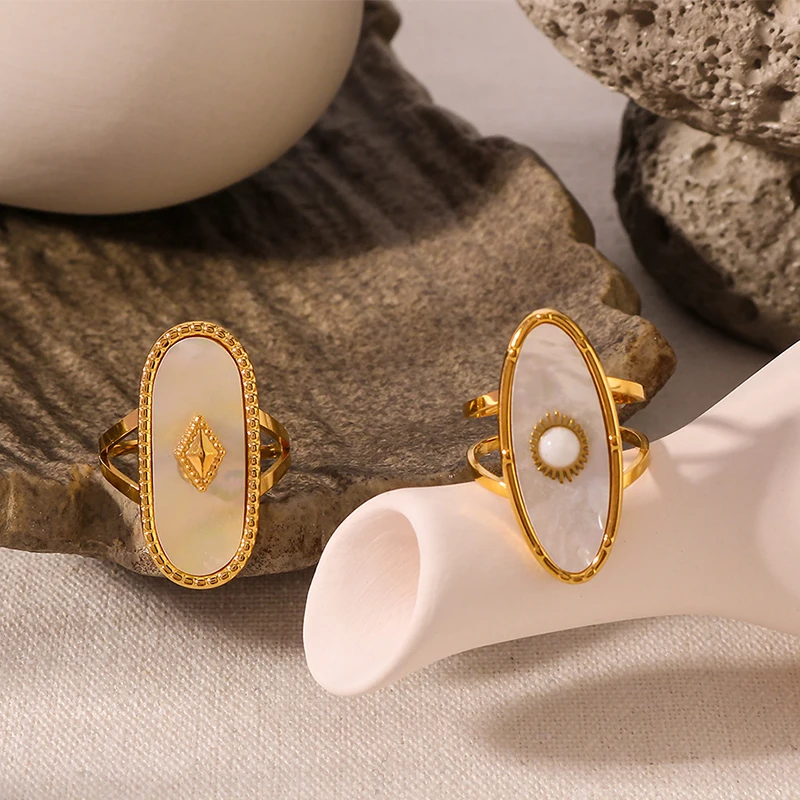 Loe | Открытое кольцо с белым жемчугом для женщин. Золотой документ. Преувеличенные