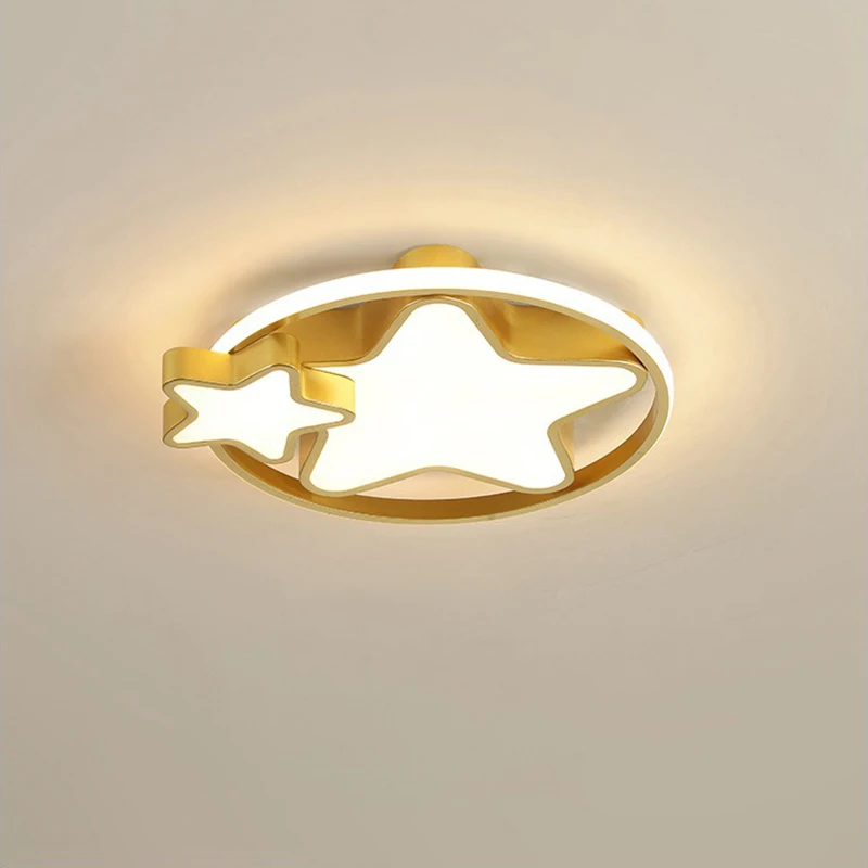 

Modern Simple Golden Polished Metal LED Ceiling Lamp Warm White Dimming Children's Room Bedroom Decor Star Heart Light Fixture