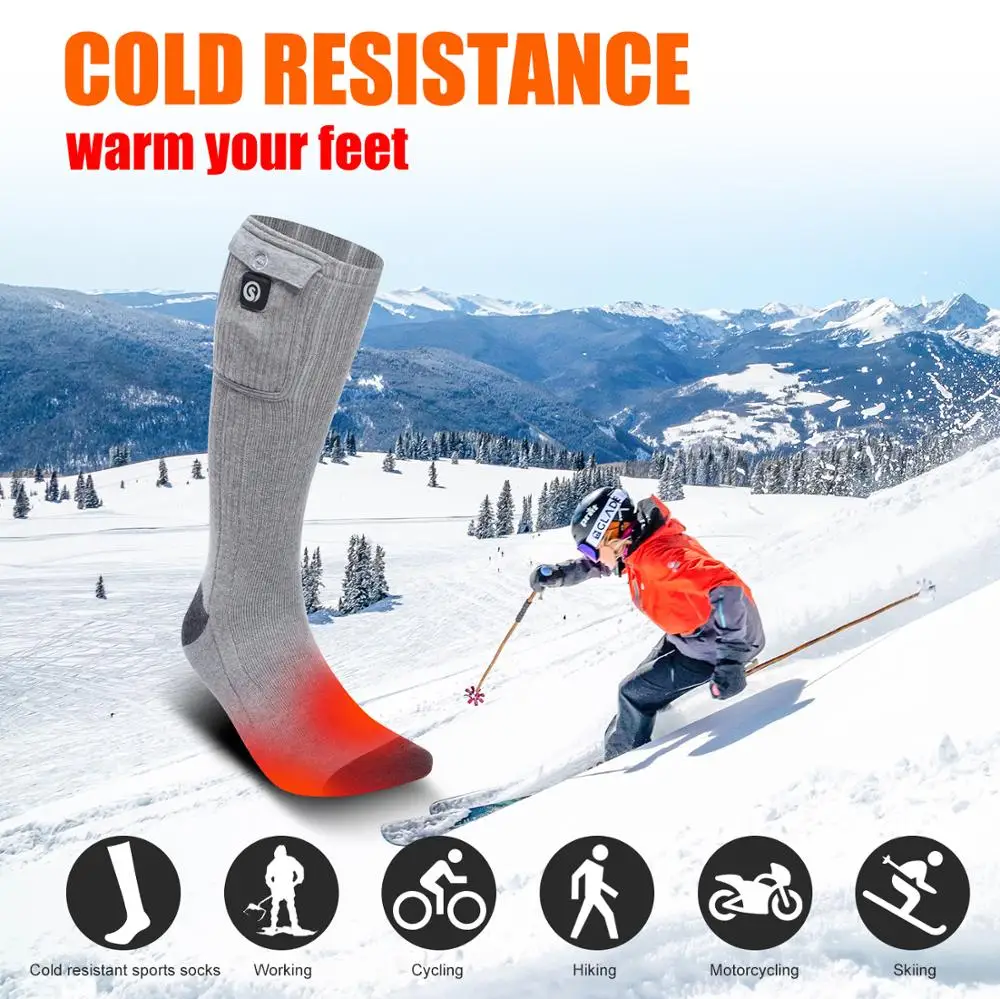 2020 New Winter Heated Socks 100% Cotton Material Custom Electric Rechargeable Women Men Warm Fishing Heating Ski Riding Socks