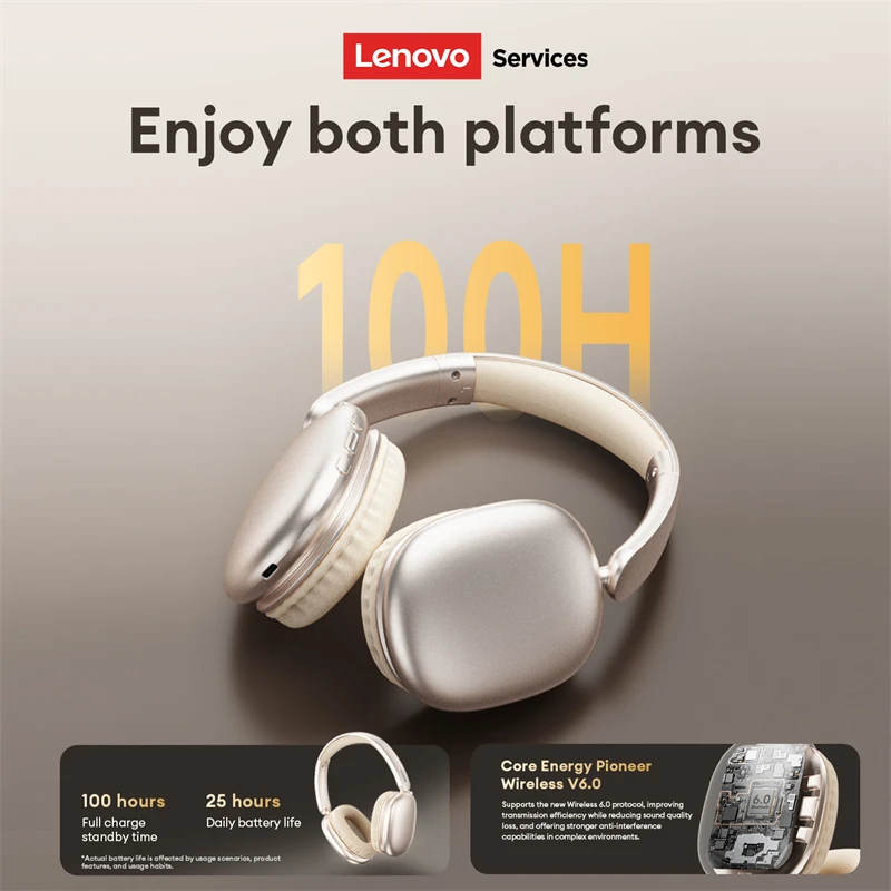 Беспроводная Bluetooth 5.0 гарнитура Lenovo LES-107 с объемным звуком, складные игровые наушники HiFi Bass, 26 часов автономной работы (art.: 3920d8ef2136c) - 3920d8ef2136c