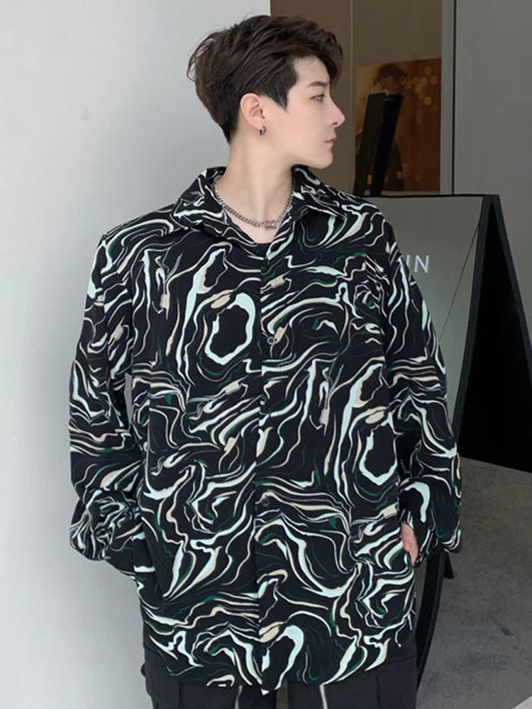 

Мужская однобортная рубашка в полоску, Повседневная Свободная рубашка контрастных цветов с длинным рукавом, 2A2219, лето 2023