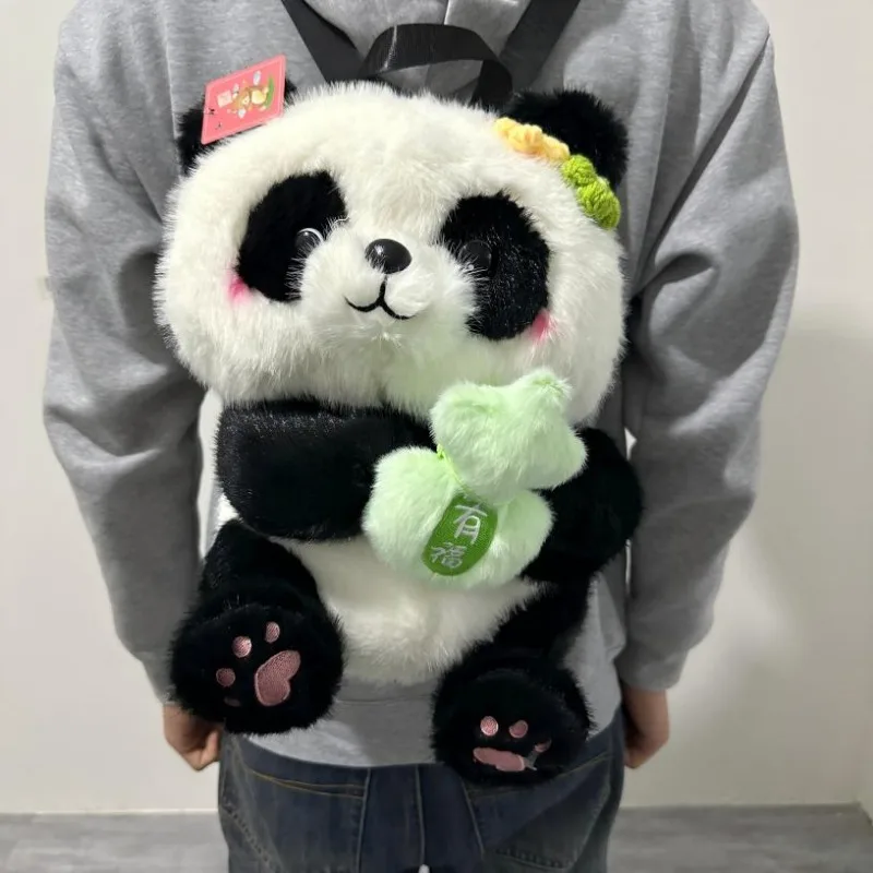 Китайский стиль милая панда модный плюшевый рюкзак на молнии с цветными блоками