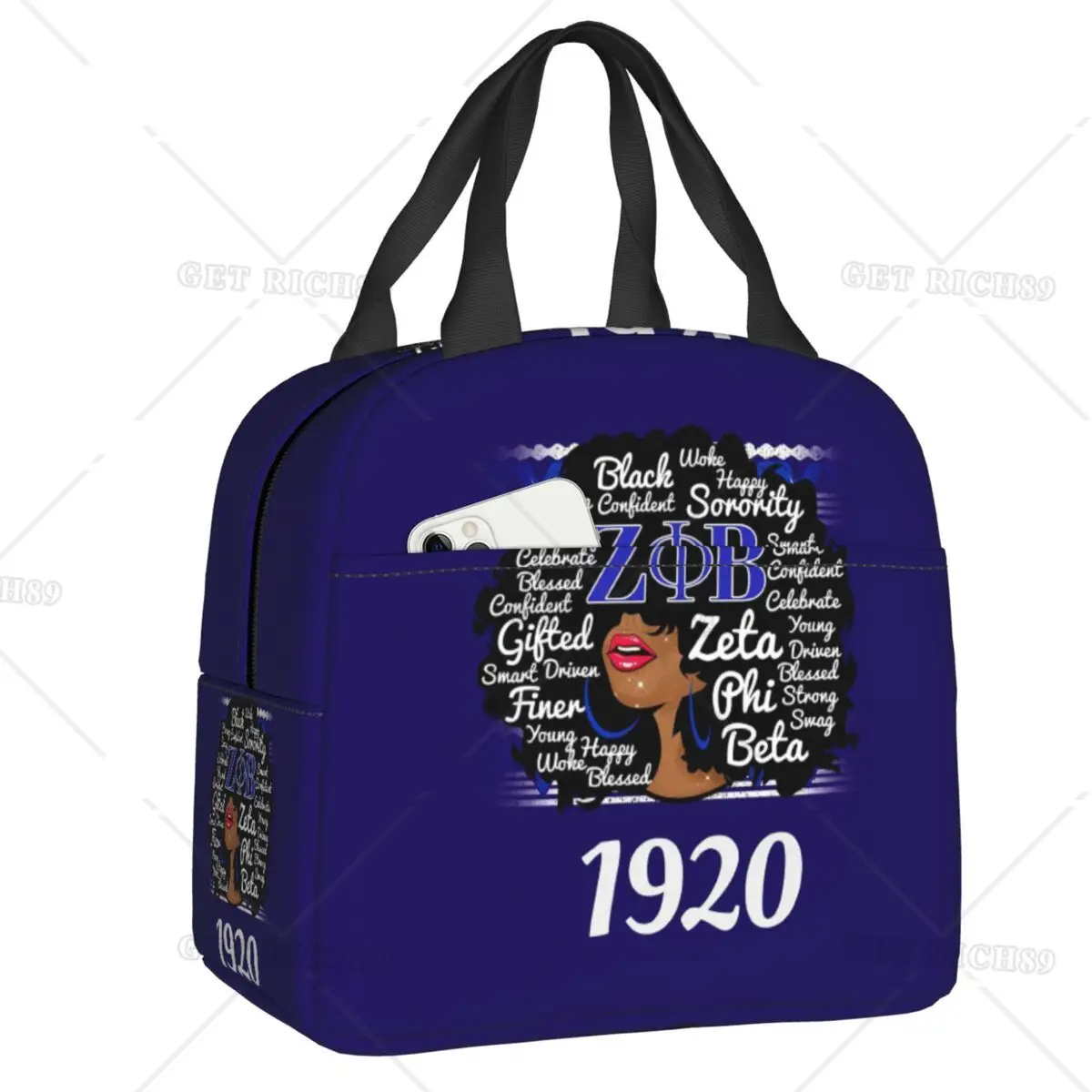 

Zeta Phi Beta Thermal Insulated Lunch Bag Women Portable Lunch Box for School Office Outdoor Picnic Multifunction Food Bags