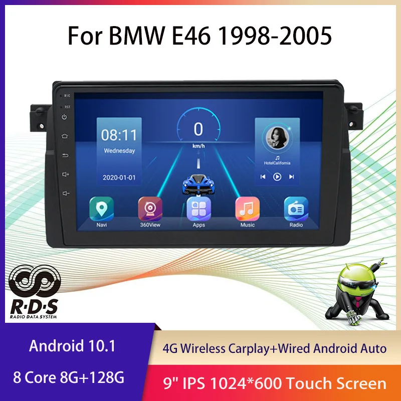 

Автомагнитола для BMW E46 1998-2005, 2DIN, Android, GPS-навигация, мультимедийный проигрыватель, 9 дюймов, IPS экран, 4G Carplay