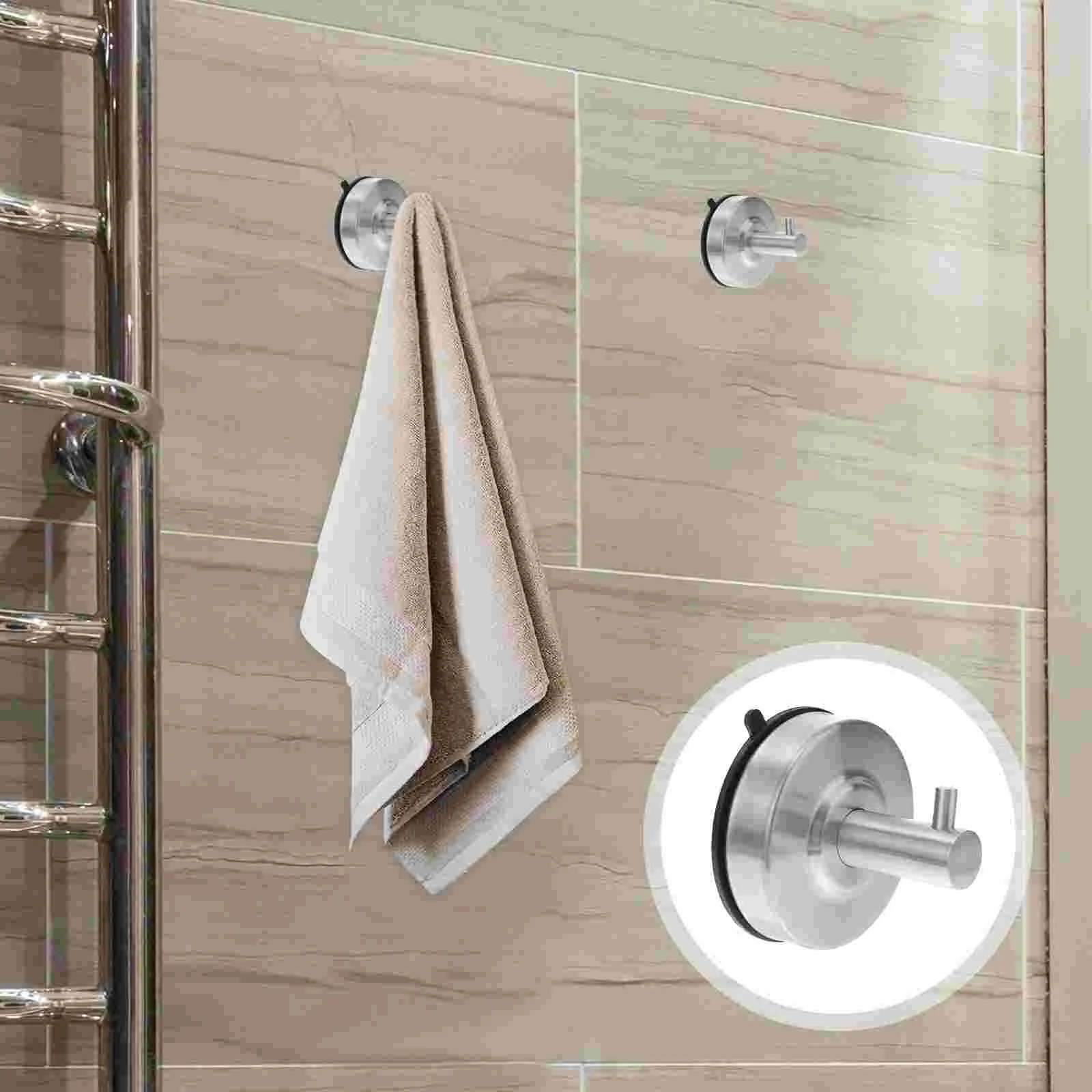 

Stainless Steel Shower Curtain Hooks Suction Cup Hanger Bathroom Towel Holder Hanging Heavy Wall