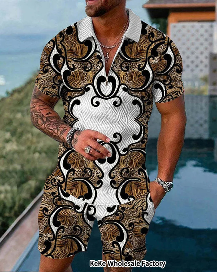 Men Summer Suit With Polo Shirt Vintage Summer Short Sleeve  two-Piece Set Male Clothing Streetwear Polo Outfits for Men