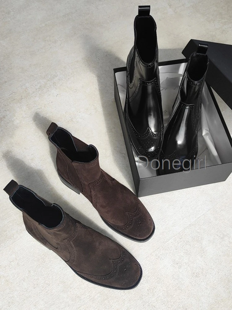 Женские ботинки челси из натуральной кожи полусапожки воловьей с круглым носком