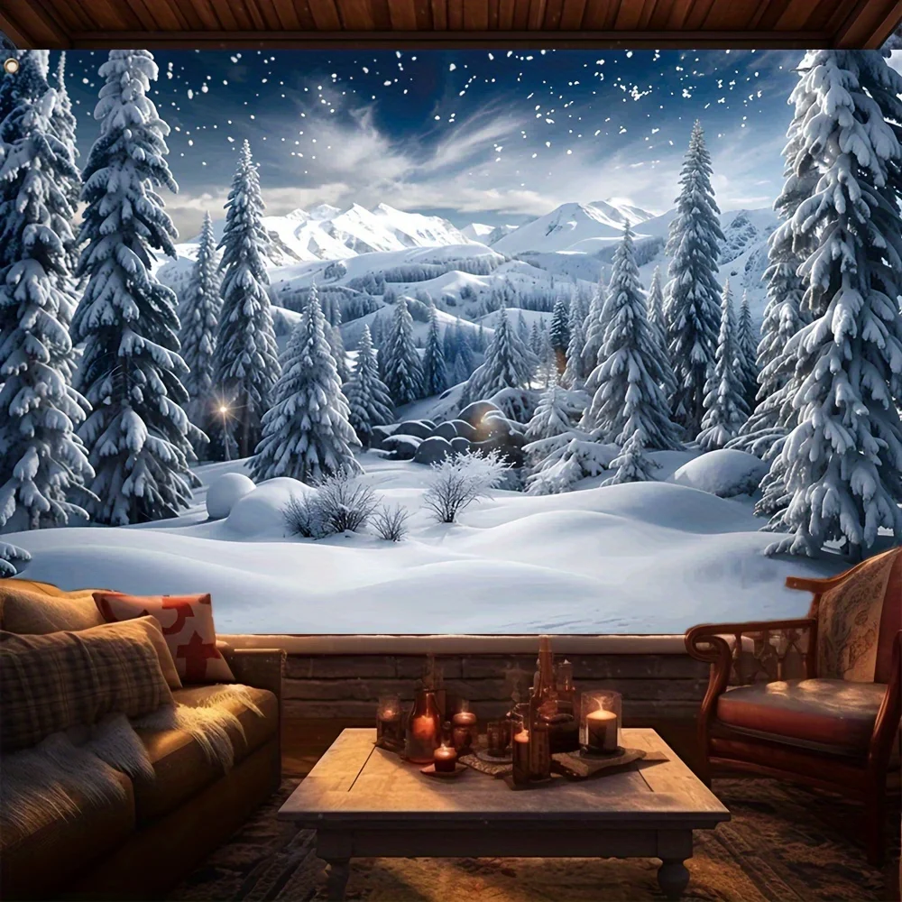 Рождественский гобелен, полиэстер, снежные холмы, джунгли