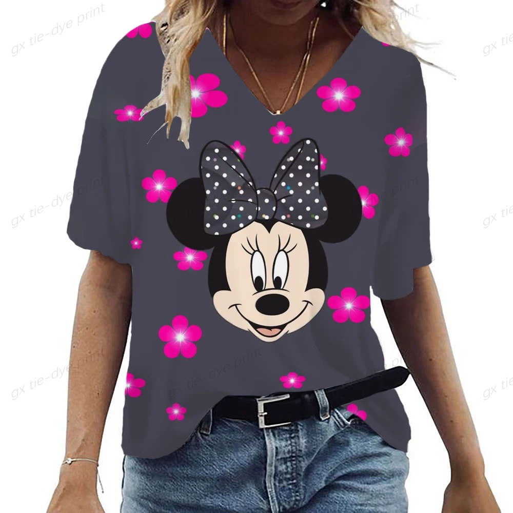 

Новые летние топы Disney, женская футболка с принтом Минни и Микки, Уличная Повседневная Свободная футболка, женская футболка с коротким рукав...