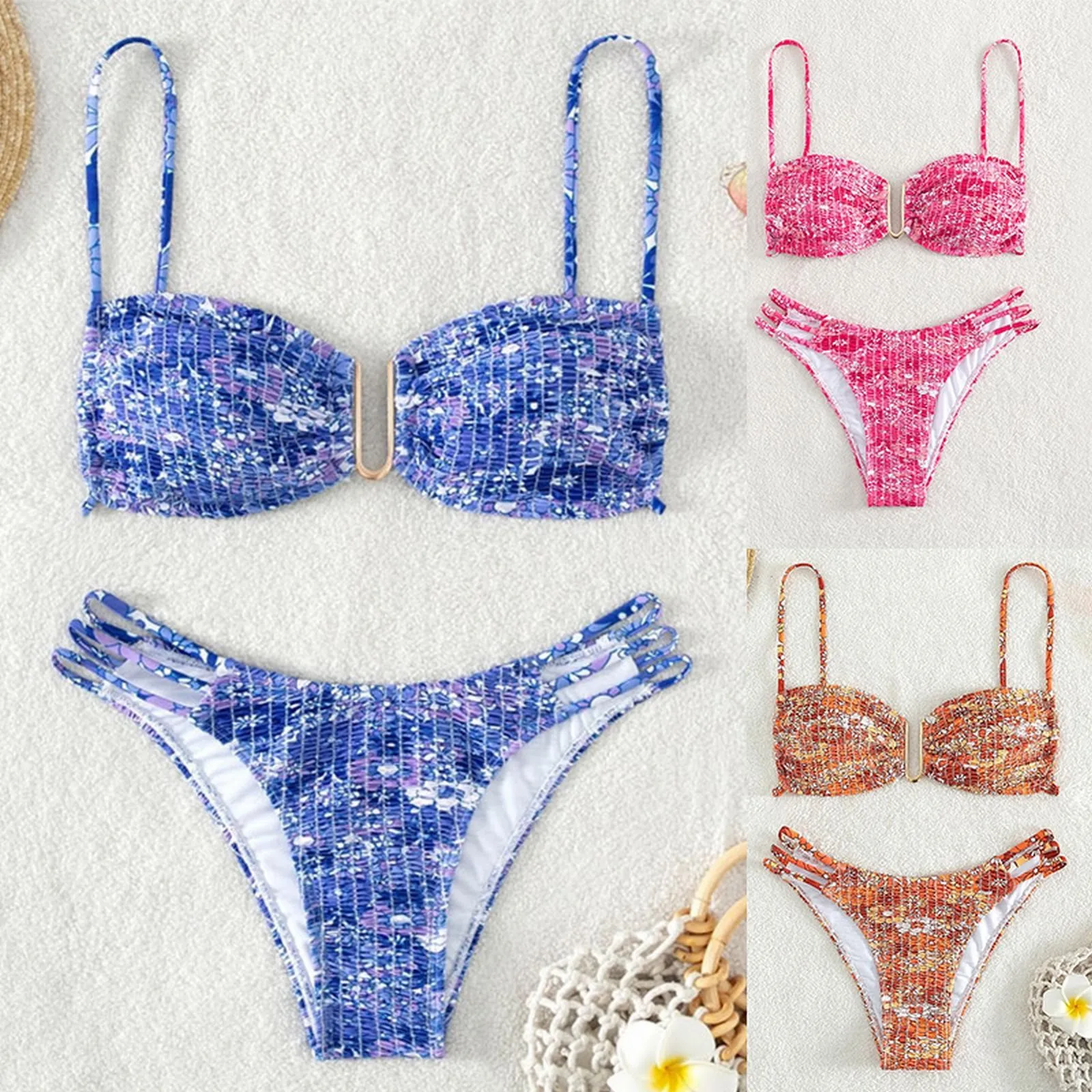 

Женский цветочный Модный купальник, бикини, сексуальный треугольный раздельный купальник, бикини, набор аксессуаров