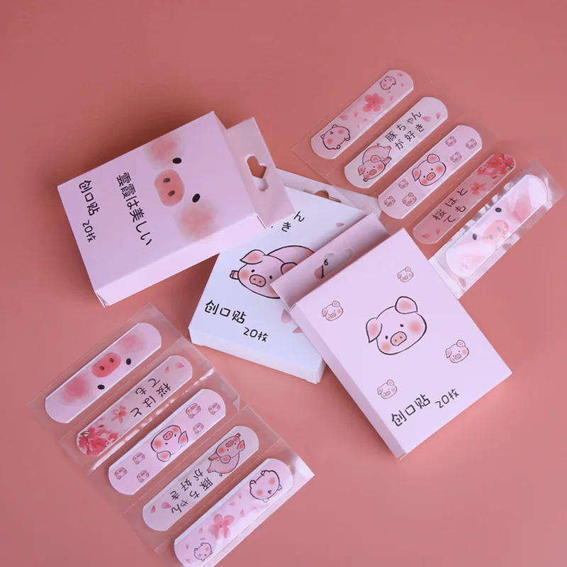 

20pcs/box Waterproof Bandages First Aid Hemostasis Band Aid Stickers Cute Cartoon Animals Pig Plaster Wound Emergency Kit