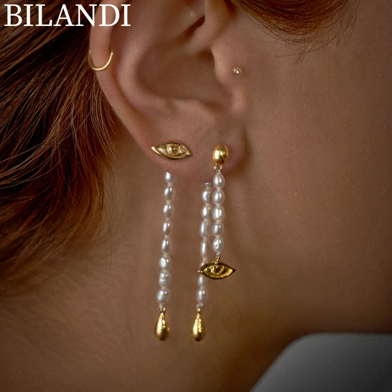 

Bilandi 925 silver needle Women Jewelry Asymmetrical Natural Freshwater Pearl Earrings 2022 New Trend Tassel Drop Earrings Gift