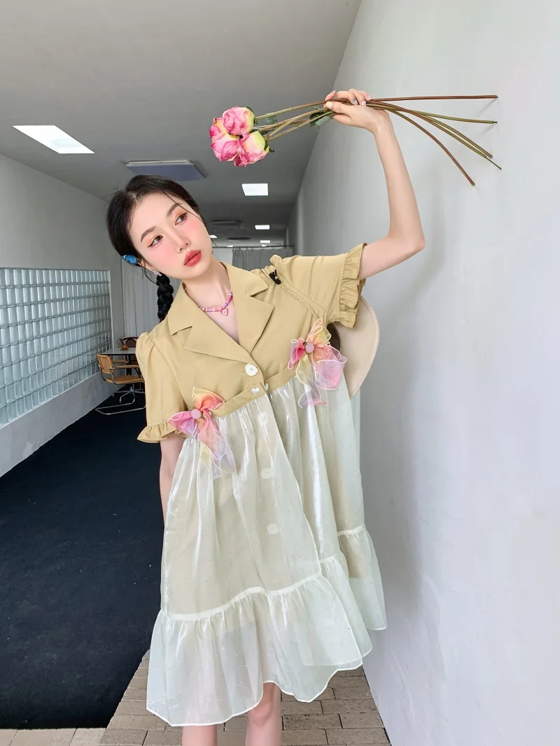 Женское Сетчатое платье-блейзер с оборками оригинальное дизайнерское свободное