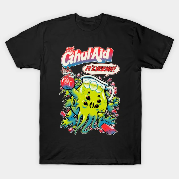 

2021 Men/women's Summer Black Street Fashion Hip Hop Cthul-aid Cthulhu T-shirt Cotton Tees Short Sleeve Tops