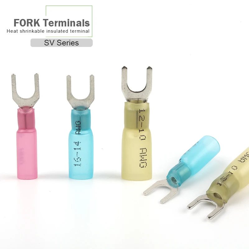 

25PCS SV Heat shrinkable Insulate Wire Terminal Fork U shape Insulated Electrical Crimp Terminal 22-10AWG