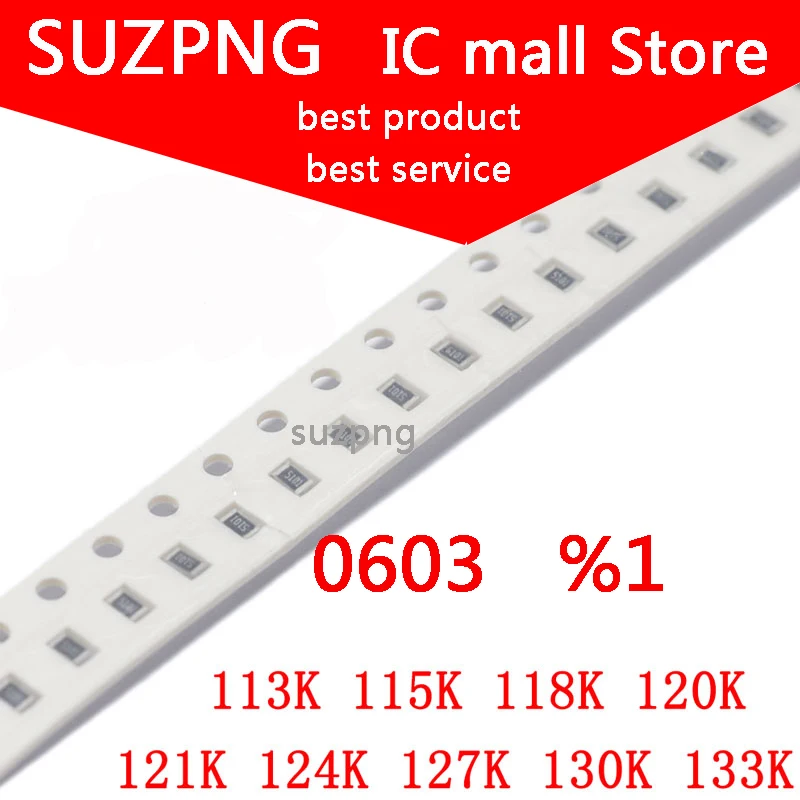

100 шт. 0603 SMD резистор 1% K 113K 115K 118K 120K 121K 124K 127K 130K