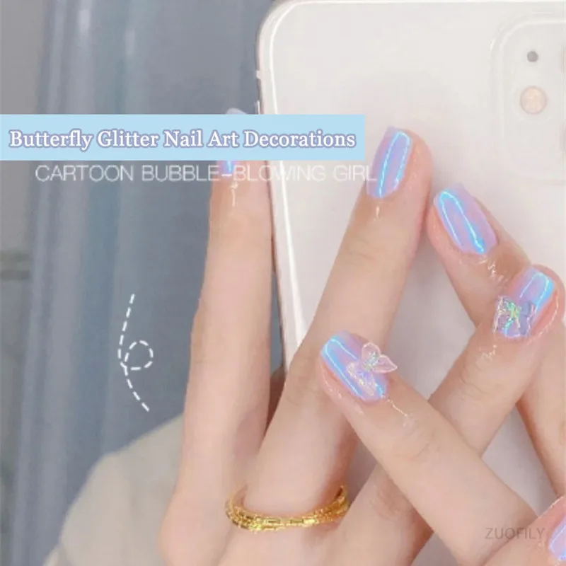 10/20pcs Aurora Glitter 3D Colorful Butterfly Nails Jewelry DIY Resin Manicure Decals Nail Art Decorations Accessories 2021 New | Красота и