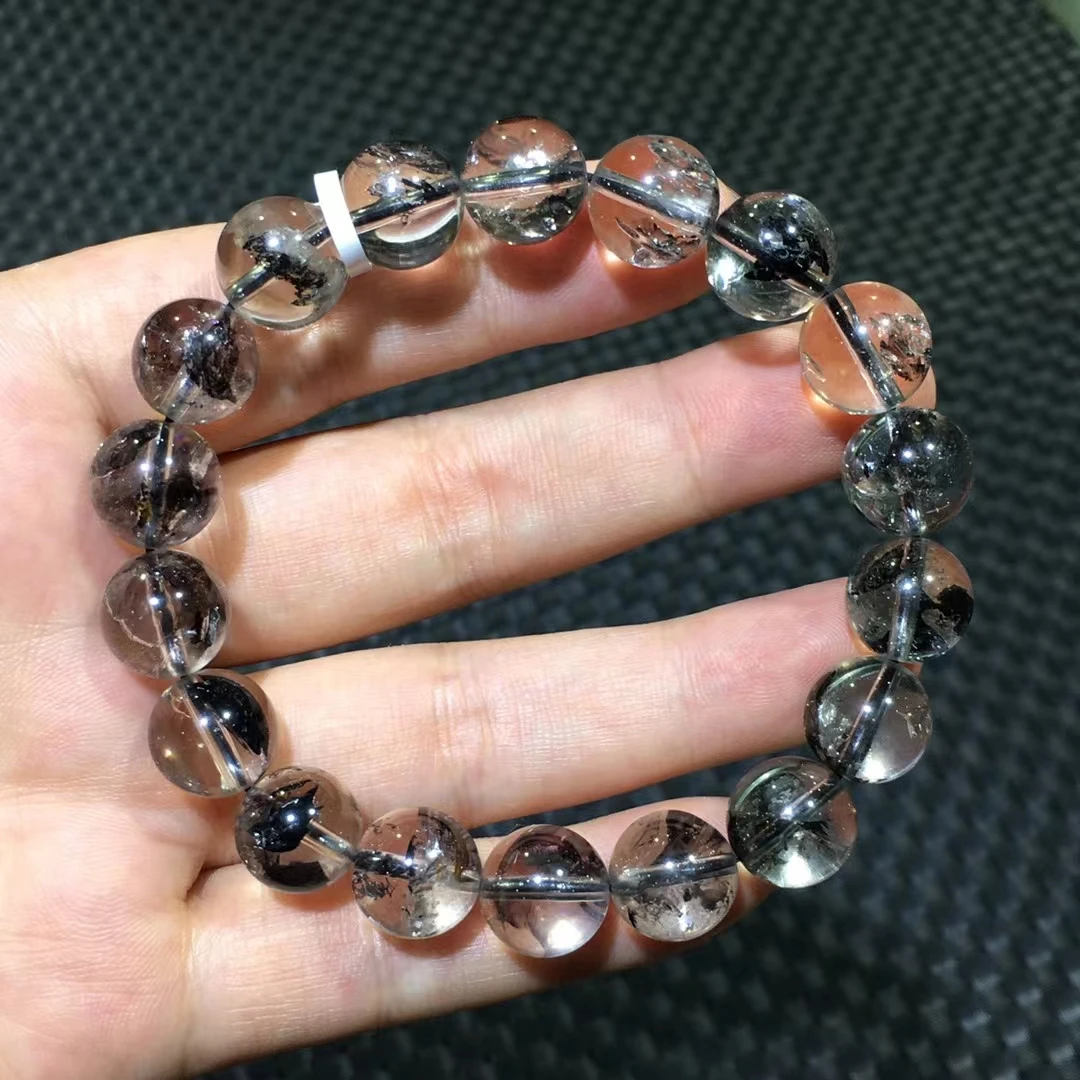 

Natural Herkimer Diamond Black Rutilated Quartz Bracelet Gemstone 11.7mm Clear Round Beads Woman Man Jewelry AAAAAAA