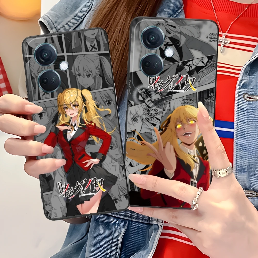 Kakegurui Mary Anime Mobile Cell Phone Case for OPPO Find X5 X3 X2 A93 Reno 8 7 Pro A74 A72 A53 Black Soft Cover Shell