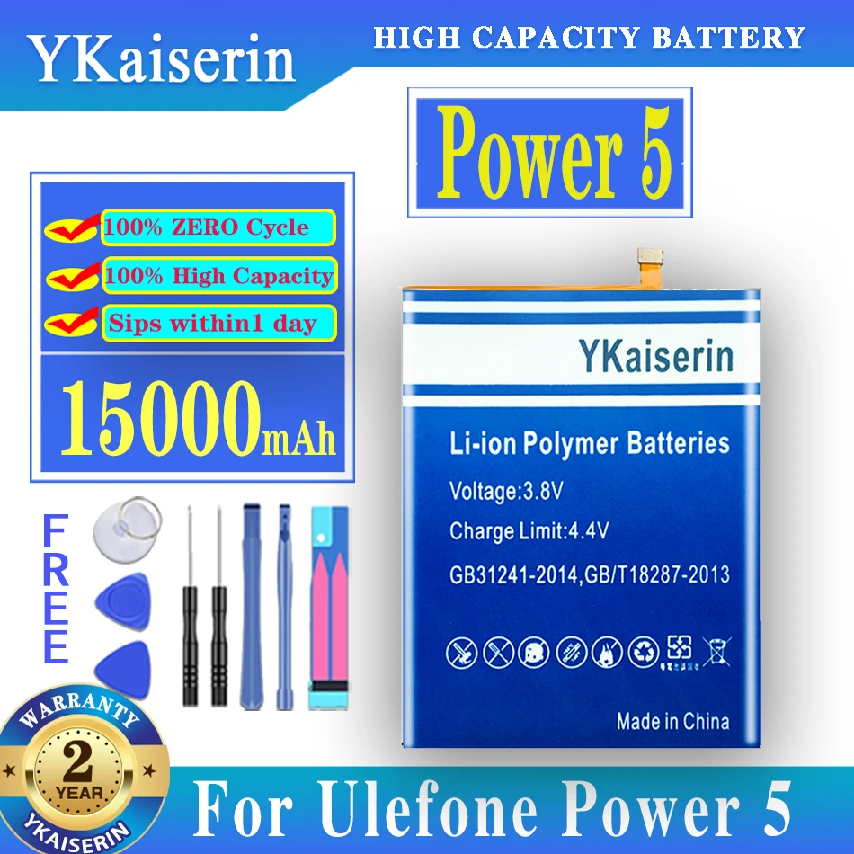 

YKaiserin 15000mAh Phone Battery For Ulefone Power 5 Power5 Replacement Smart Phone High Quality Batteria With Tools
