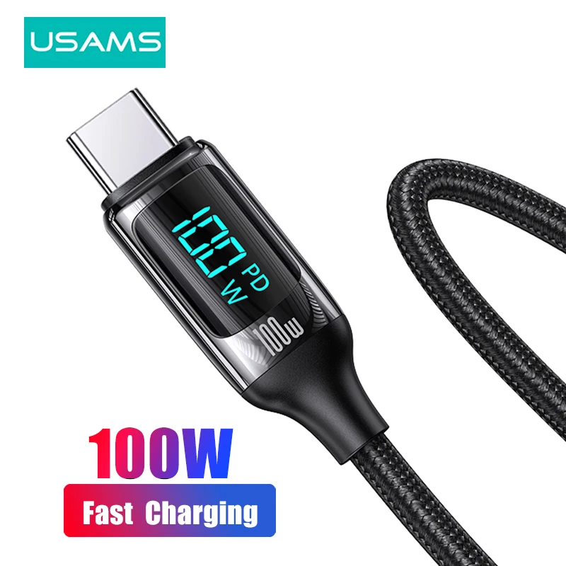

USAMS U78 66W 100W LED Display Cable Fast Charge Cables For Xiaomi 11 Pro 9 USB A C To Type C Phone Cable For Huawei P50 Samsung