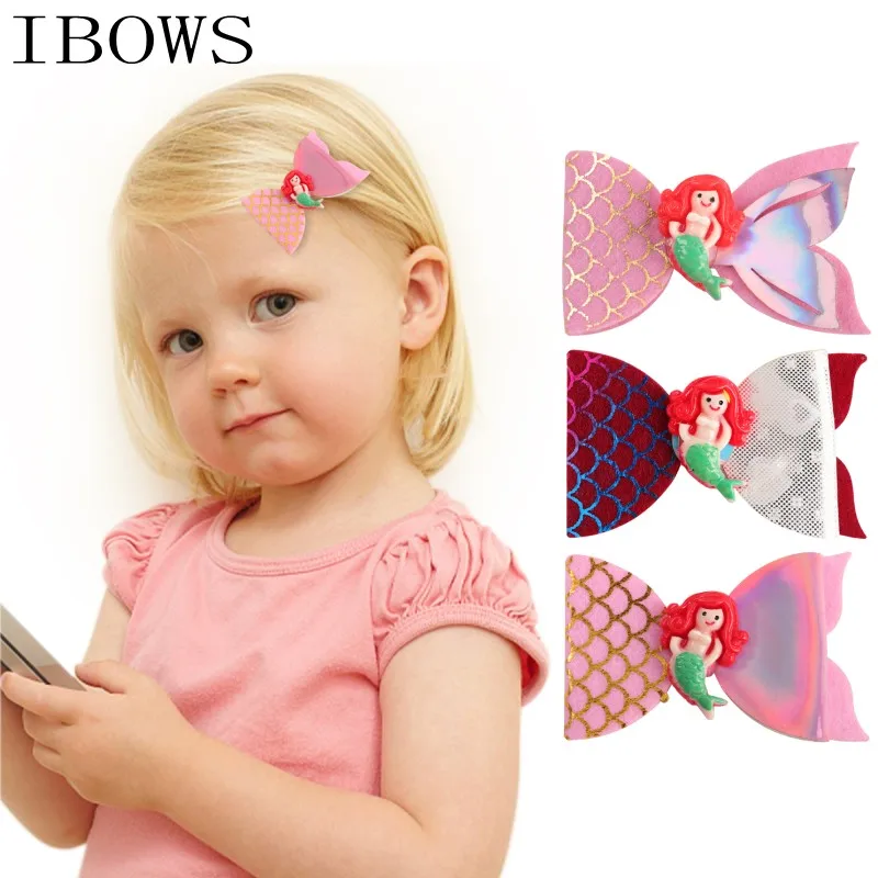 

3Pcs/Lot Acrylic Mermaid Hair Bow Hair Clips For Baby Girl Glitter Hair Accessories Barrettes Anti Slip Alligator Clip Headdress