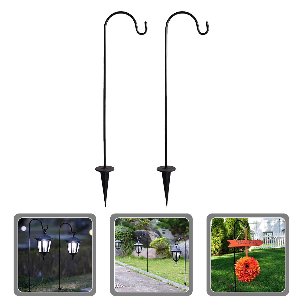 

2 Pcs Outdoor Hooks Hanging Bird Feeder Hanger Stand Fence Iron Hangers Flagpole Planter Stake Solar Lantern