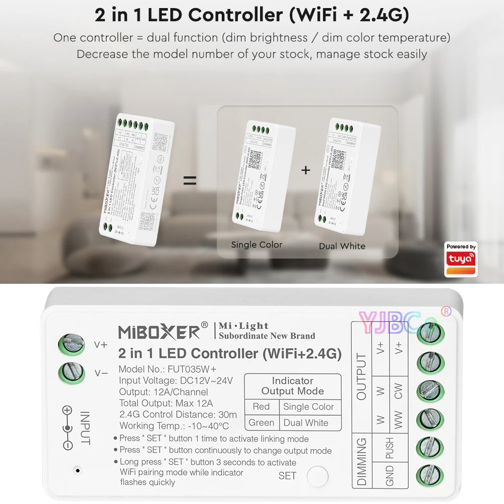 Miboxer Tuya APP Zigbee 3.0 2.4G WiFi Dual white Single color 2 in 1 LED Strip Controller dimming CCT Lights tape Dimmer 12V 24V