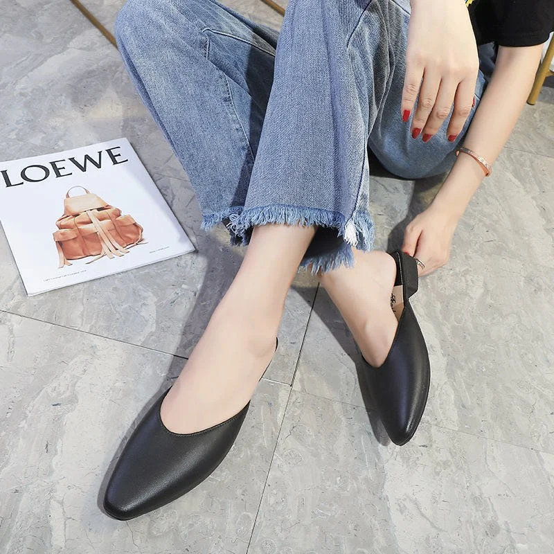 2023 Summer New Package Head Outside Wear Low Heel French Sandals Female Half Slippers Pointed Fashion Models