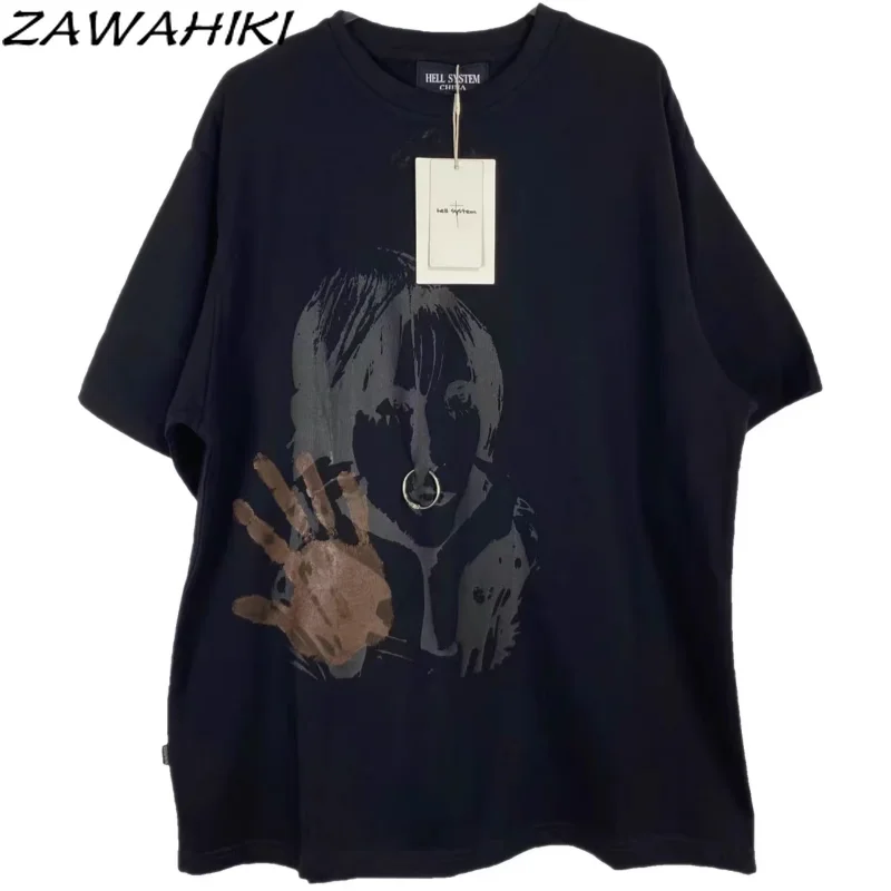 

Женская футболка в стиле Темный панк-рок Y2K, винтажная потертая футболка с графическим принтом, свободный уличный топ с круглым вырезом и коротким рукавом на лето