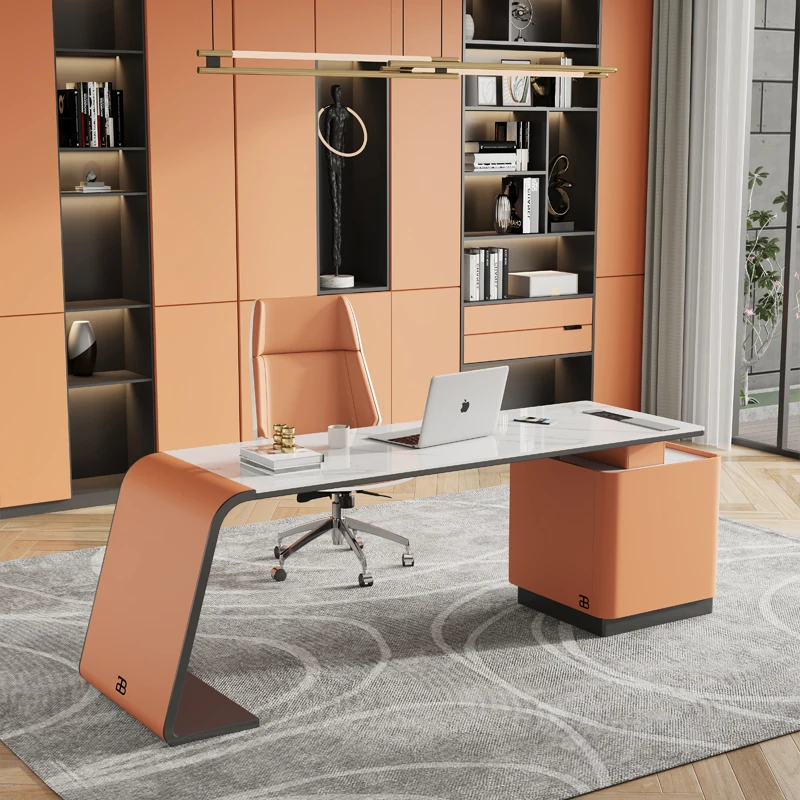 

Italian luxury tables and chairs Orange high-end rock desk Home desk Modern minimalist president boss desk