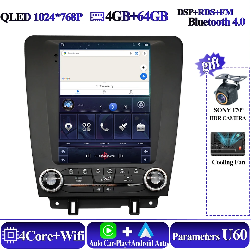 

Беспроводной автомобильный мультимедийный плеер на Android 14 для Ford Mustang 2010-2014 Tesla Style