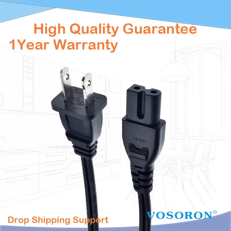 Универсальный сетевой кабель с поляризацией, 2 слота, адаптер переменного тока 8 дюймов, 18AWG NEMA 1-15P к IEC320 C7, кабель питания 1,8 м