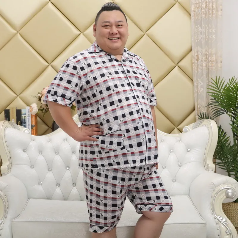 

Пижама Мужская с отложным воротником, мягкая клетчатая рубашка с коротким рукавом, хлопковый комплект, большие размеры, лето 2022