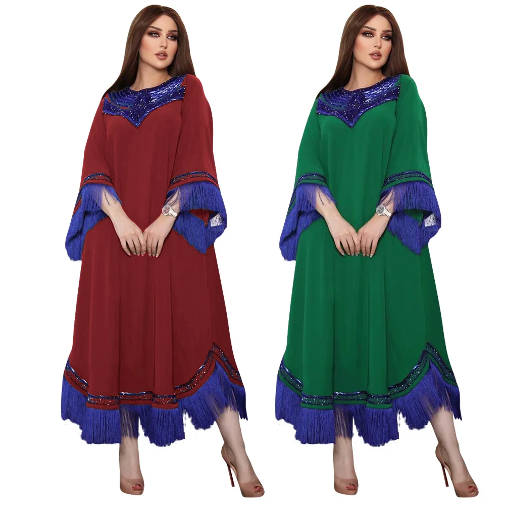 Muslim Arab Middle Eastern Flow Sequin Abaya Dress