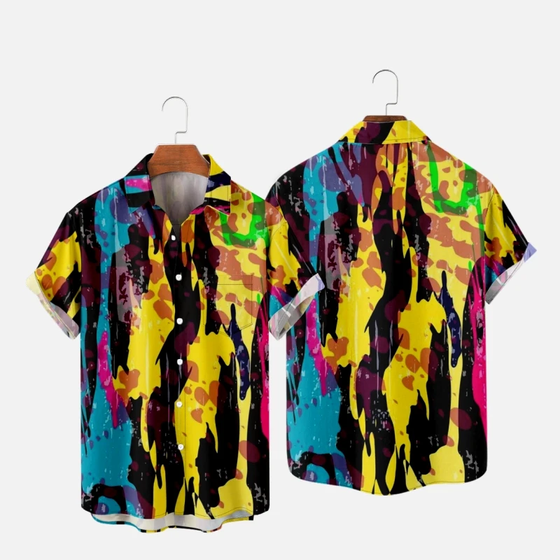 

Гавайская футболка для мужчин и женщин, модная рубашка с 3D принтом граффити, Повседневная пляжная одежда оверсайз, Y2K