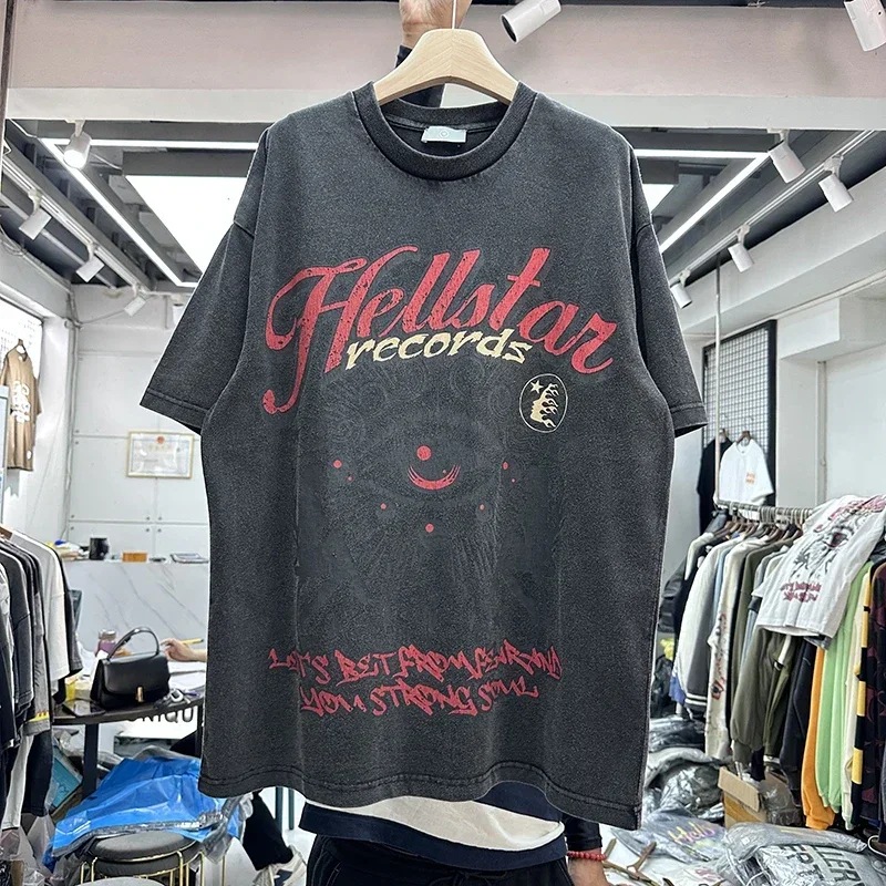 

Hellstar Eye of God Print T-Shirt Summer Men Women High Street Vintage Washed Oversize T Shirt Tops Tee