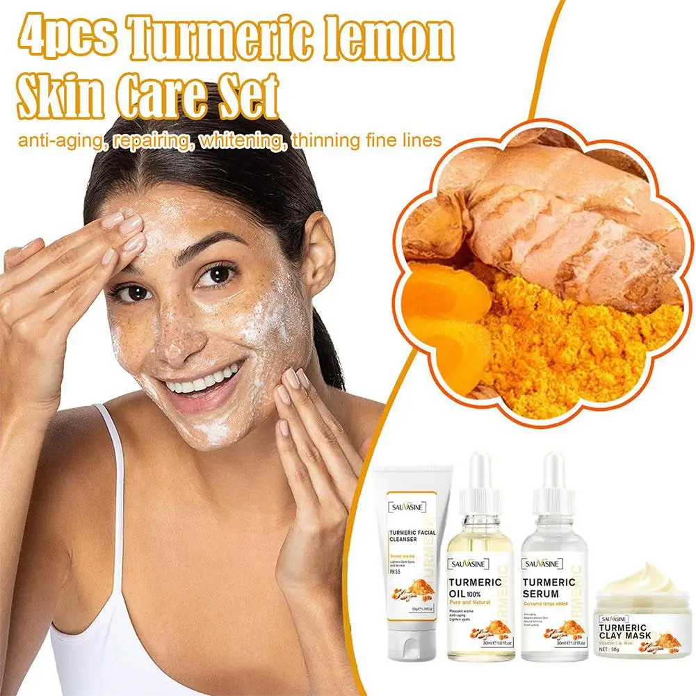 

Turmeric Face Care Kit Cleansing Pores Acne Spot Remover Care Anti-Wrinkle Moisturizing Repair Skin Shrink Set Whitening Po Z0V0