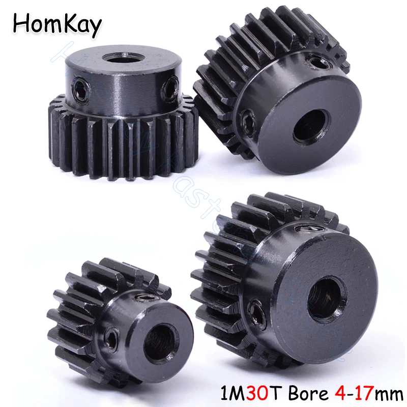 Mod 1 30T Spur Gear Bore 4 5 6 6.35 7 - 17mm 45# Steel Blackening Transmission Gears 1 Module 30 Tooth Motor Pinion DIY Parts