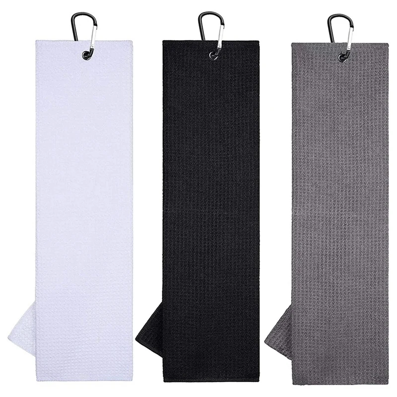 

3 Pcs Tri-Fold Golf Towel Sports Towel With Loop Clip Sweat-Absorbent Towel For Hanging On Golf Club Bag(40X60 Cm)