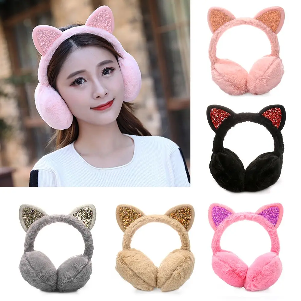 

Sequin Outdoor Earmuff Women Girls Headband Ear Warmers Cat Ears for Cold Weather Winter Warm Earmuffs