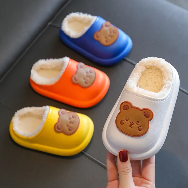 

Baby Warm Cotton Slippers New 2024 Winter Kids Waterproof Slipper Boys Girls Cartoon Bear Toddler Indoor Slides Pantufa Infantil