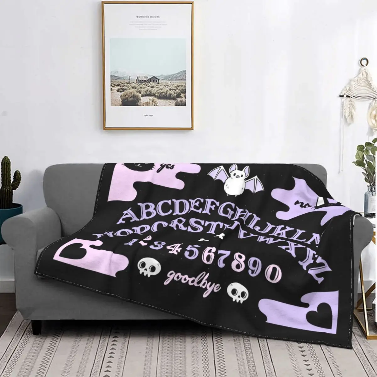 

Ouija - Cute Mystic Flannel Blanket Plush Skull Skull Bat Home Outdoor Fall Winter Collection