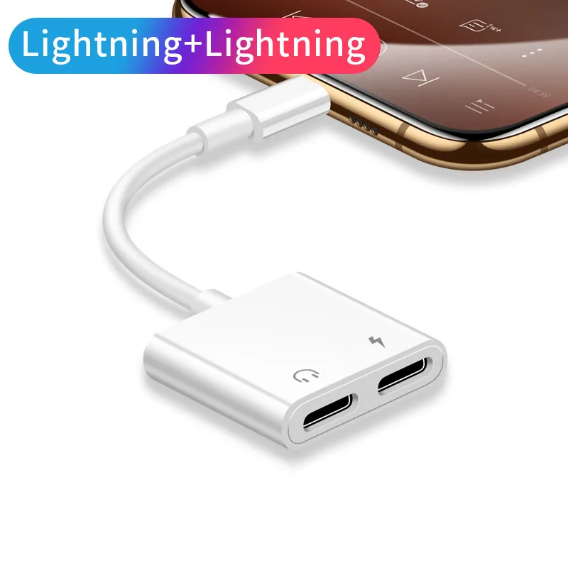 Аудиоадаптер с двойным освещением для IPhone 7 8 X XS MAX XR 11 12 13 зарядка наушников Aux 2 в 1