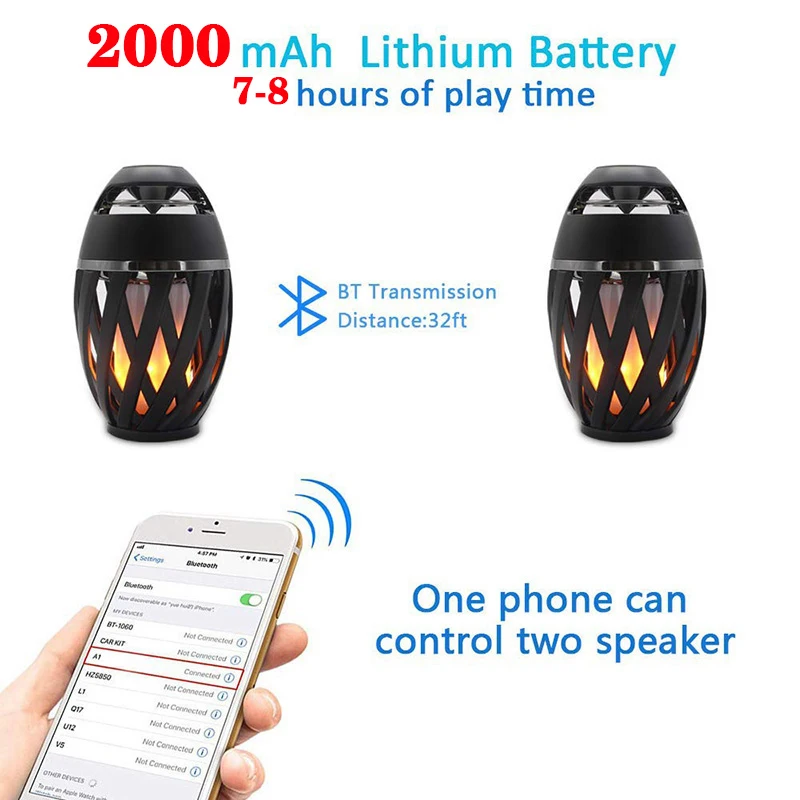 Speakers Outdoor Flicker Light Hifi Stereo System Led Flame Torch Lamp Portable Soundbar Loudspeaker