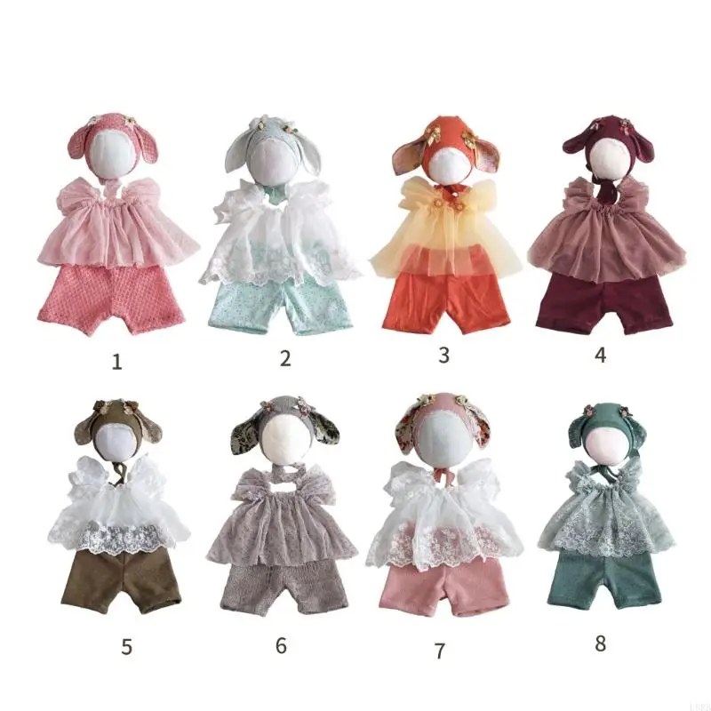 Фото 3pc/set Baby Photoshoots платья юбка из тюля животное ушная шляпа хлопковые новорожденные шорты L8rb №5