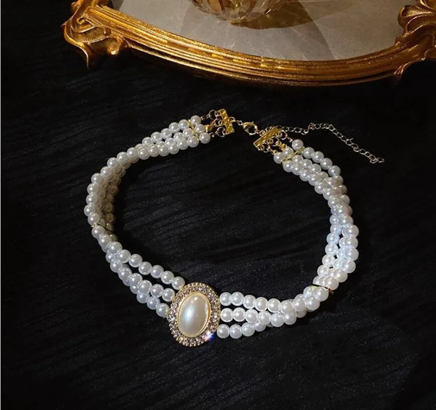 

Великолепная Свадебная многослойная цепочка с бусинами из искусственного жемчуга, бижутерия для женщин, модное жемчужное ожерелье, ювелирные изделия в готическом стиле