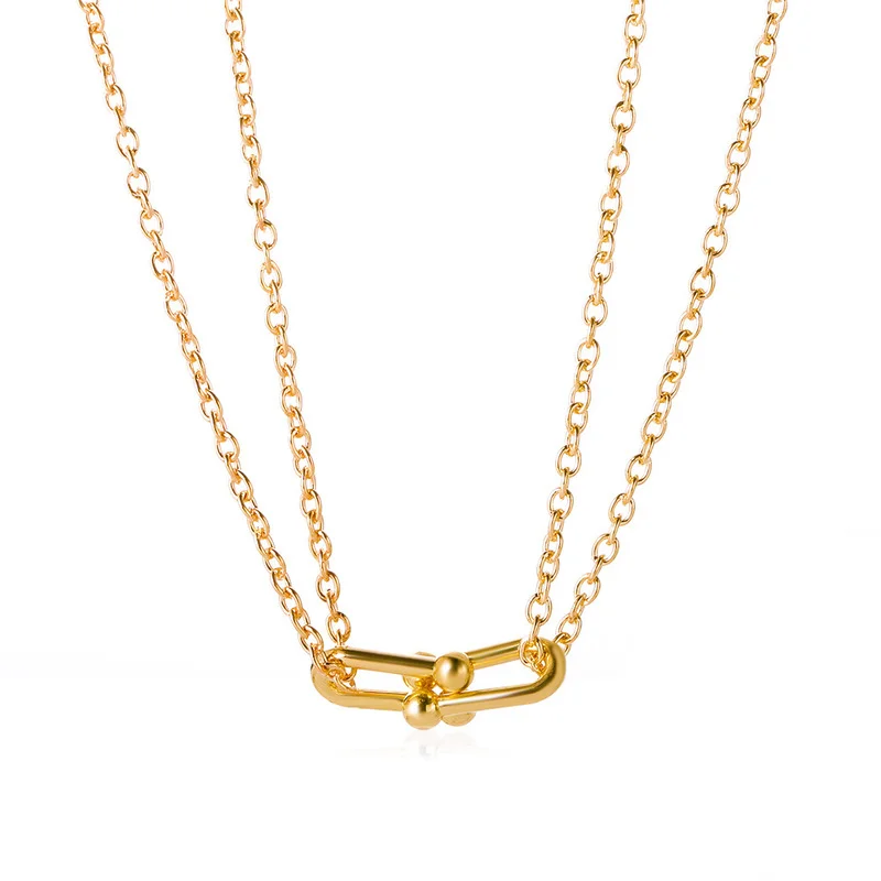 

LOVOACC Simple Gold Silver Color Metallic U Shaped Pendant Necklaces for Women Layers O-Chain Horseshoe Buckle Chokers Necklace