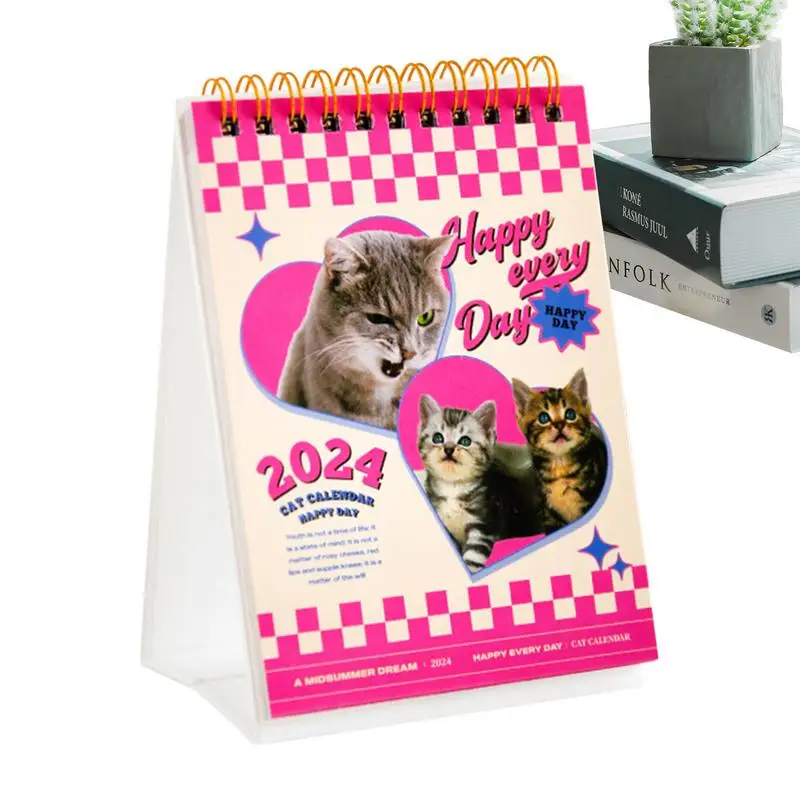 Календарь-кошка 2024, календарь для стола 2024, календарь для стола 2024, календарь на 12 месяцев, креативный календарь, подставка, календарь с наклейками